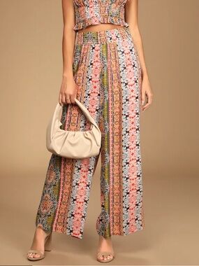 Lulus | Trendy Traveler Boho Print High-Waist Wide Leg Pants